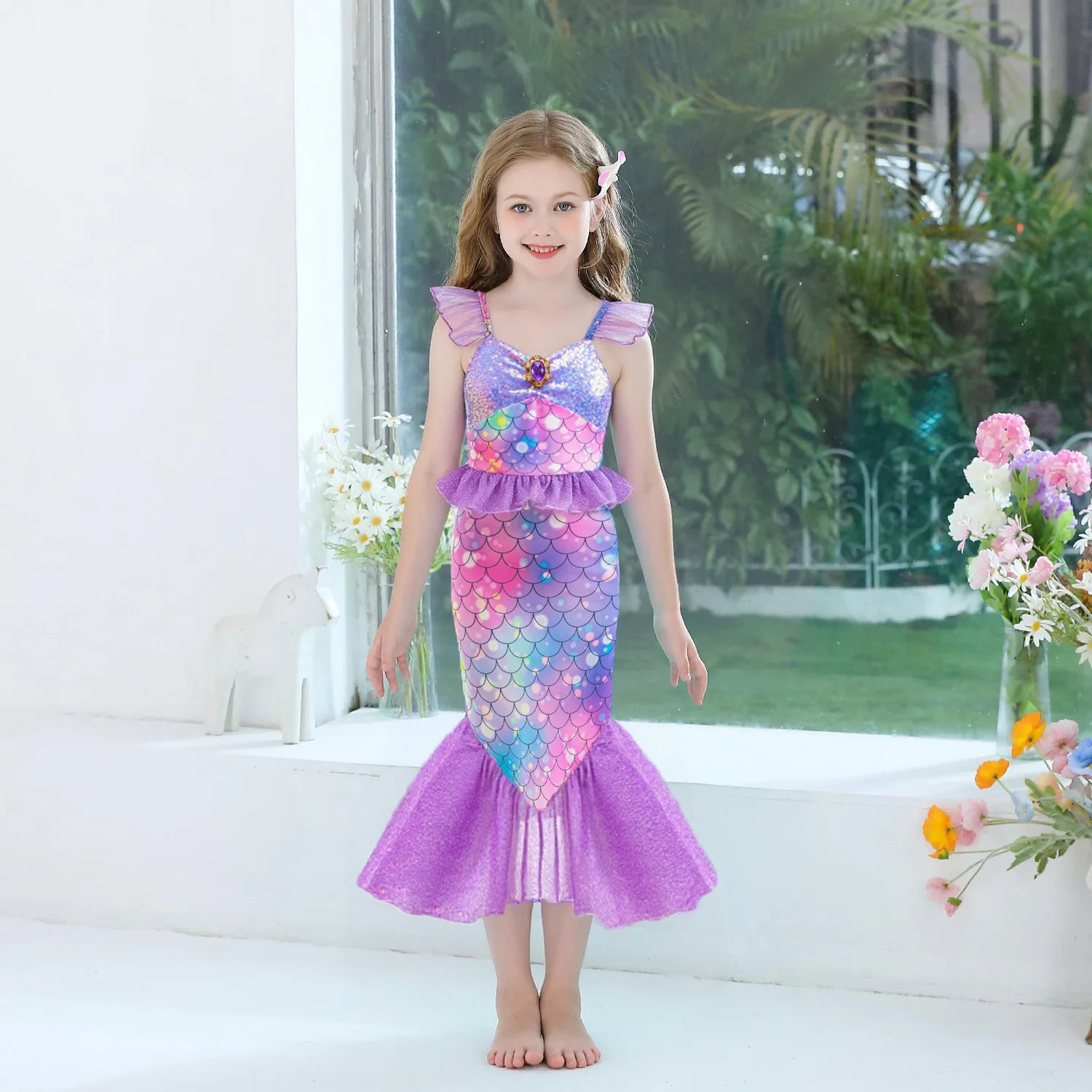 Mermaid Birthday Party Dress Summer Girl Mermaid Costume Carnival Anime Cosplay Outfits 2-10 Yrs Kids Fantasy Disguise Prom Gown