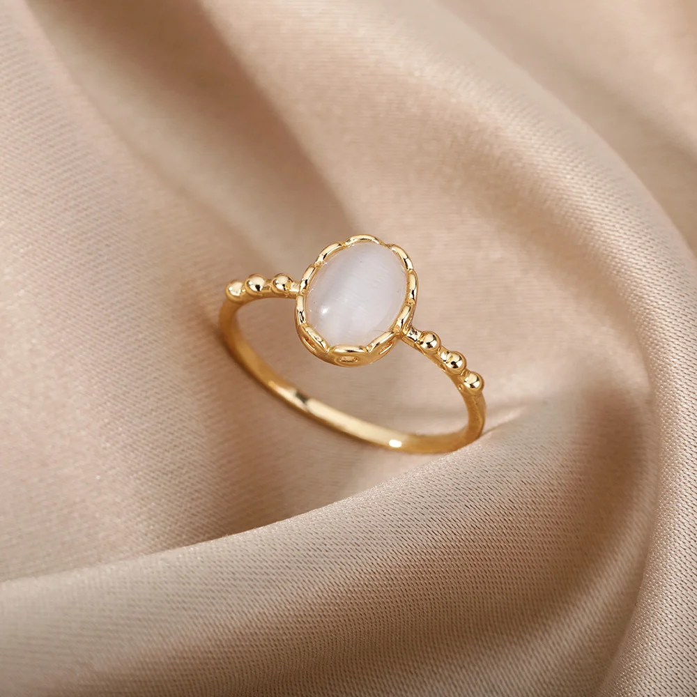 White Opal Rings For Women Lover Gold Color Female Engagement Wedding Ring Fashion Finger Jewelry Birthday Gift 2024 Trend