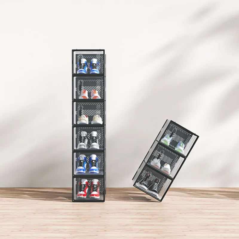 6 قطع صندوق أحذية أسود شبكة بلاستيكية قابلة للدمج بحرية خزائن الأحذية أثاث المنزل رف الأحذية رف الأحذية #4