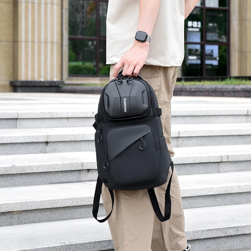 Trend Hard Shell Backpacks for Men Minimalist Black Business Small backpack Surface Waterproof Student Bag Travel Motorcycle bag