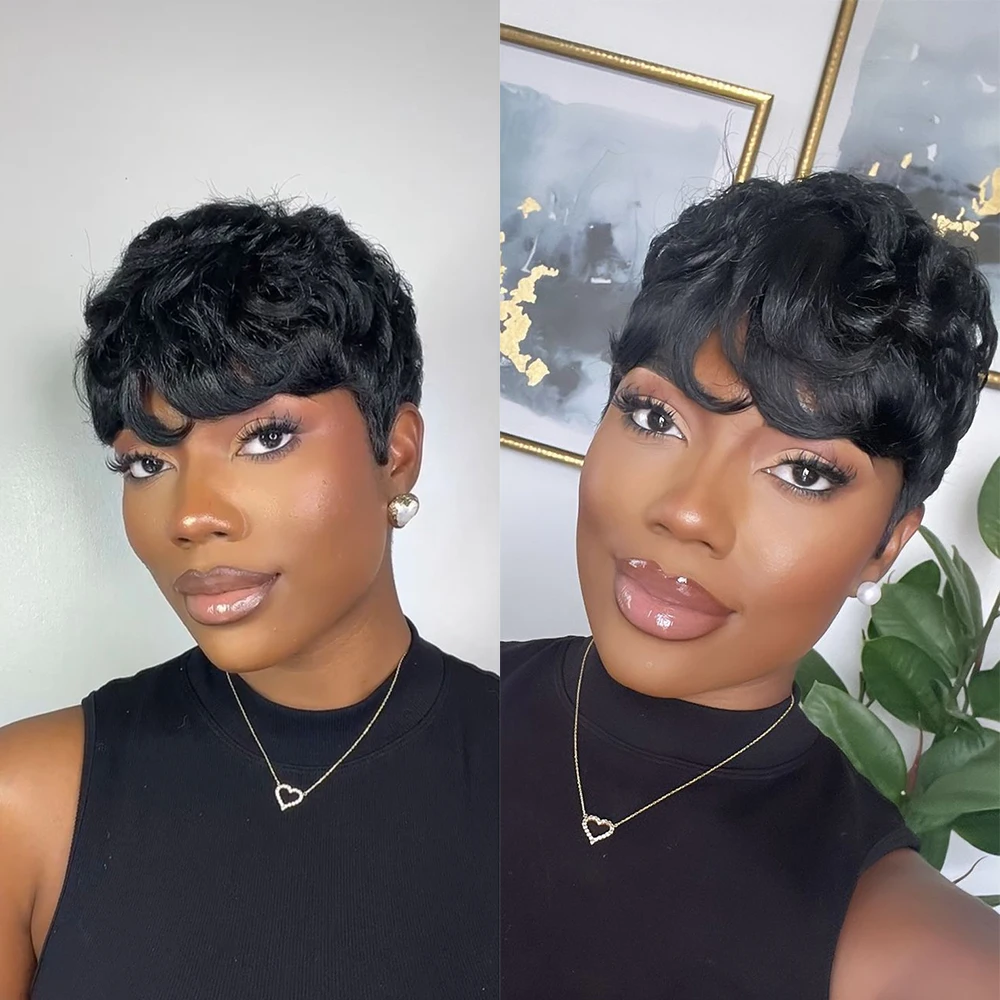 Короткие прямые яичные вьющиеся человеческие волосы Парики Пикси Боб Стрижка Бразильские волосы Машинное производство для женщин Предварительно выщипанные волосы Готовые к ношению