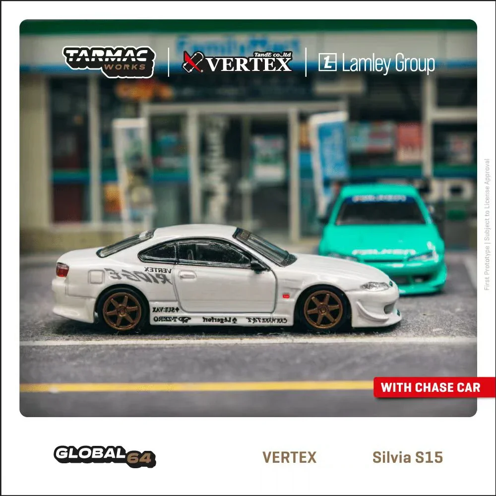 

TW 1:64 VERTEX Silvia S15 White Metallic Diecast Diorama Super Car Model Collection Miniature Toys Tarmac Works