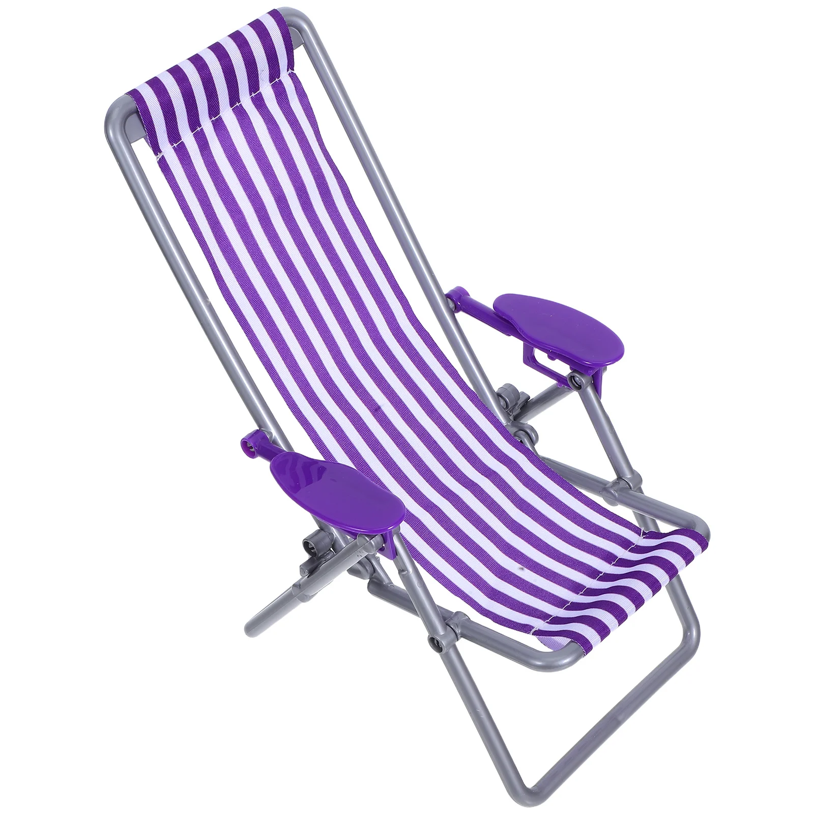 เก้าอี้ชายหาดพับได้ขนาดเล็ก ลายทาง ดีไซน์กะทัดรัด สำหรับบ้านตุ๊กตา เก้าอี้อาบแดด DIY ตกแต่งสวนจิ๋ว ที่วางโทรศัพท์สุดน่ารัก