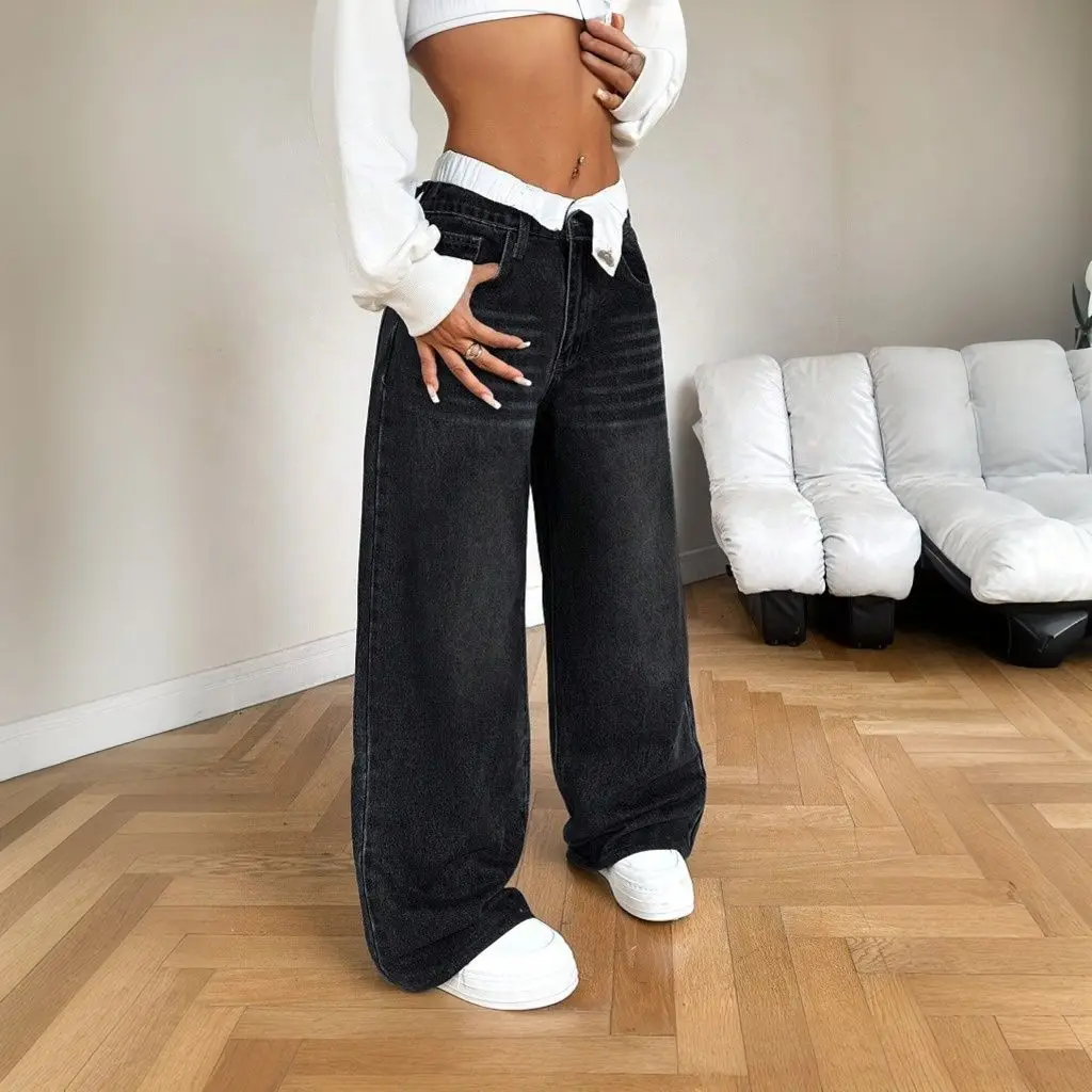 Womens Fashion Low Waist Wide Leg Jeans Sexy Flare Denim Pants Loose Fit Comfort Casual  Women's pants baggy jeans Y2k clothes