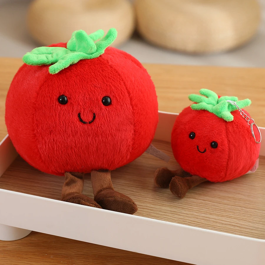 Figurine en peluche de tomate de dessin animé mignon, poupée de fruits et légumes, jouet en peluche, décor, cadeau d'anniversaire, idéal pour tous âges