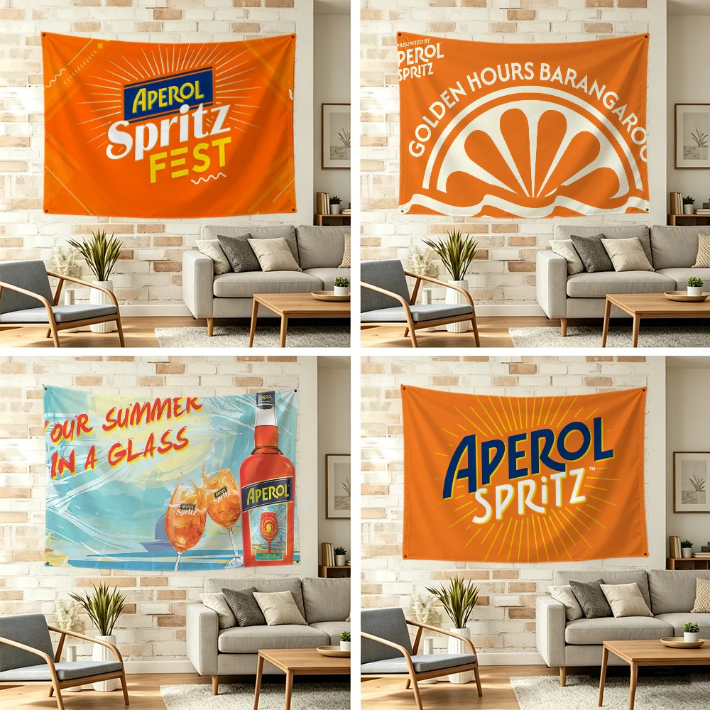 Bandera con Logotipo de Aperol, Decoración Festiva para Interiores y Exteriores, Diseño Clásico, para Patio, Pared o Habitación