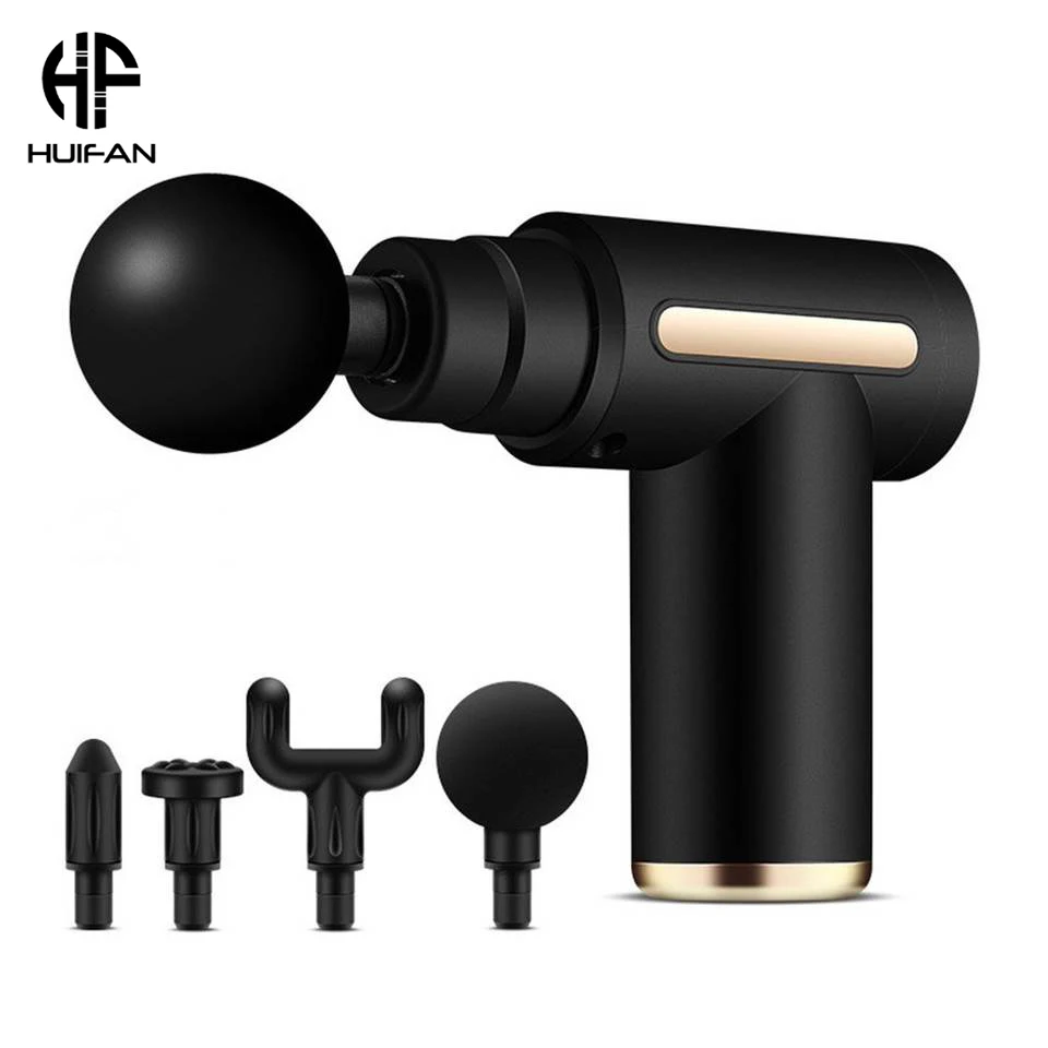 Factory Cheap Price Handheld Mini Black Massage Gun with 6 Speeds & 4 Massage Heads Fast Frequency Vibration Body Muscle Massage