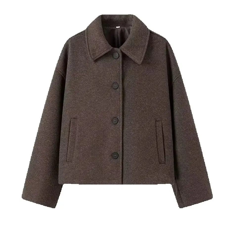 

KONDALA Women Vintage Loose Solid Tweed Coat Women's Lapel Buttons Slant Pockets Coat New 2025 Autumn Winter Fashion Jacket Coat