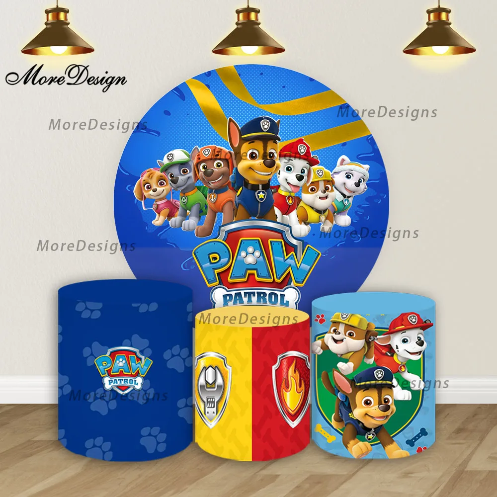 

Paw Patrol Round Photo Backdrop Kids Birthday Party Dogs Cylinder Covers Photography Background Supplies Prop