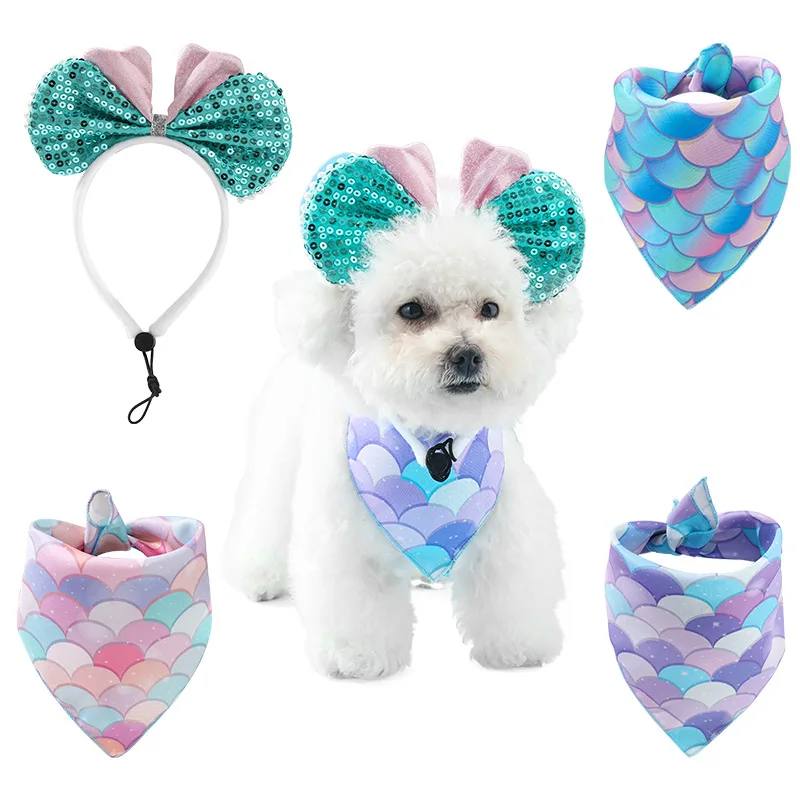 Mermaid Pearl Beach Fish Scale Pet Headband Small Medium Dog
