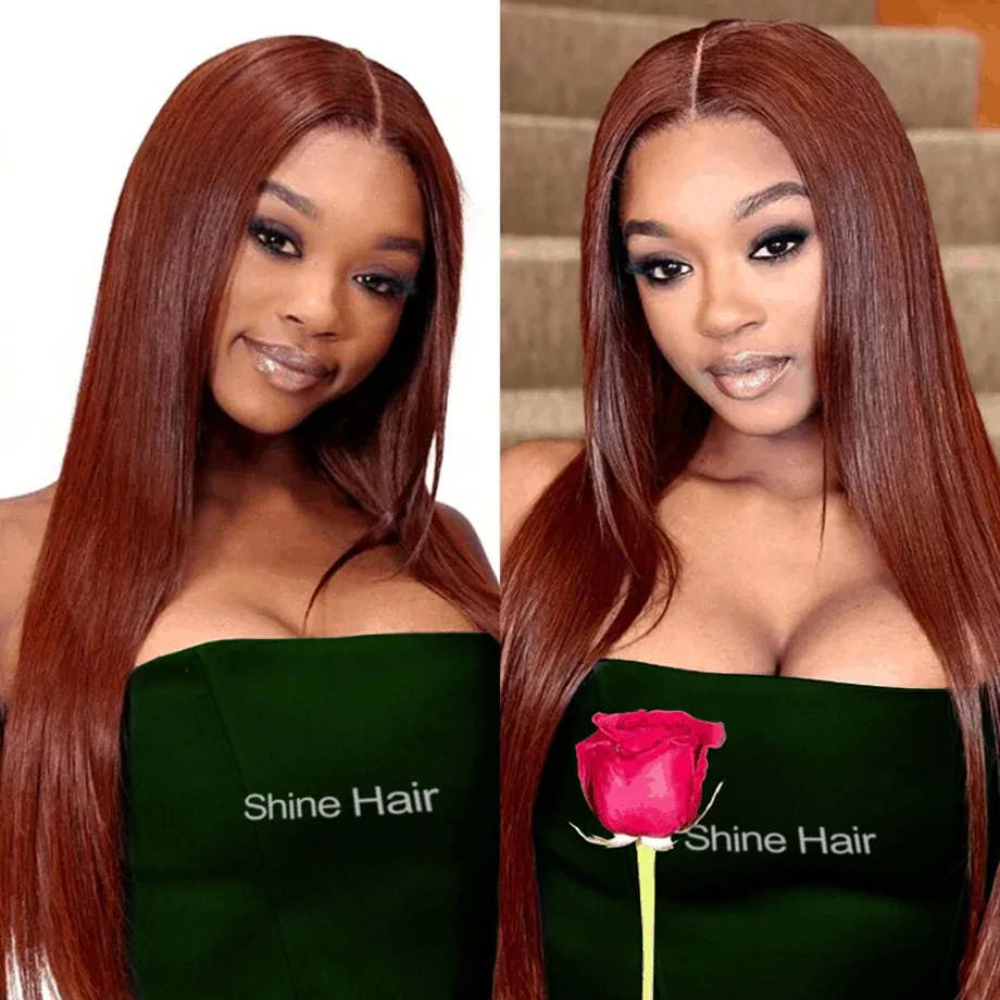 

13x4 Hd Lace Reddish Brown Straight Frontal Wig Human Hair For Women Glueless Front 30 Inch Pre Plucked Brazilian Wigs On Sale