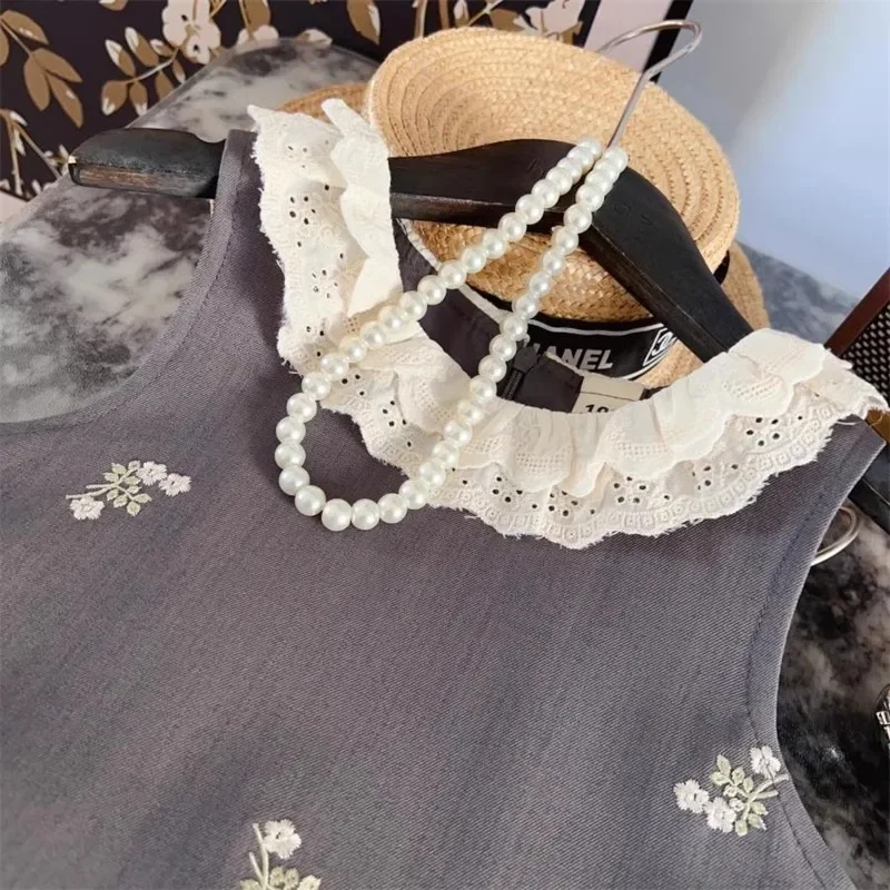 

Girls' College Style Two Piece Set Spring Summer Embroidered Top with Pleated Skirt Children's Fashion Outfit 90-140CM