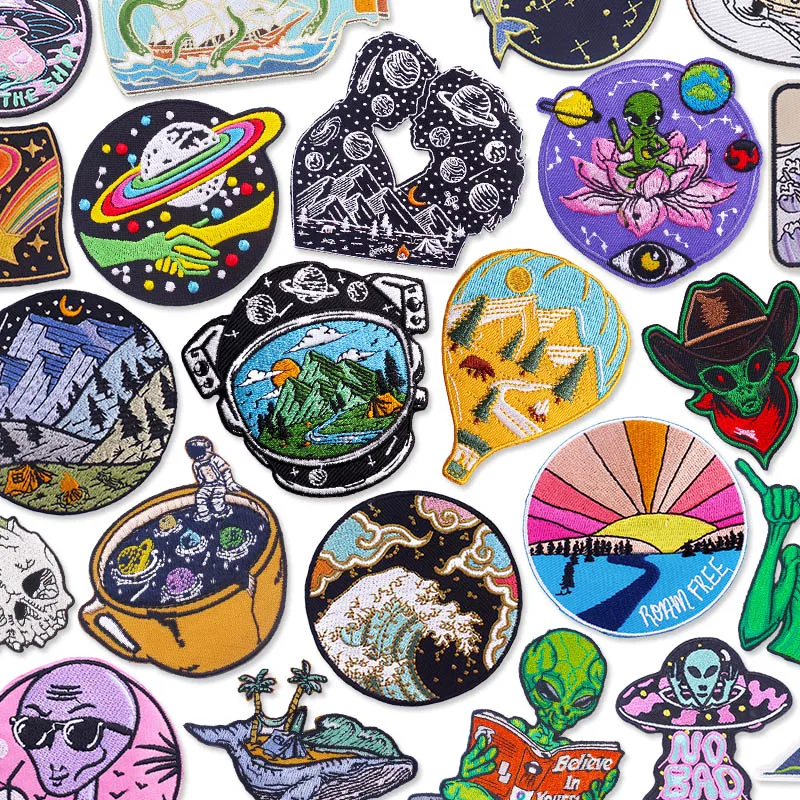 Iron On Mountains Rivers Embroidery Patch For Clothes Outdoor Applique/Patches On Clothes DIY Sewing Decorative Accessories