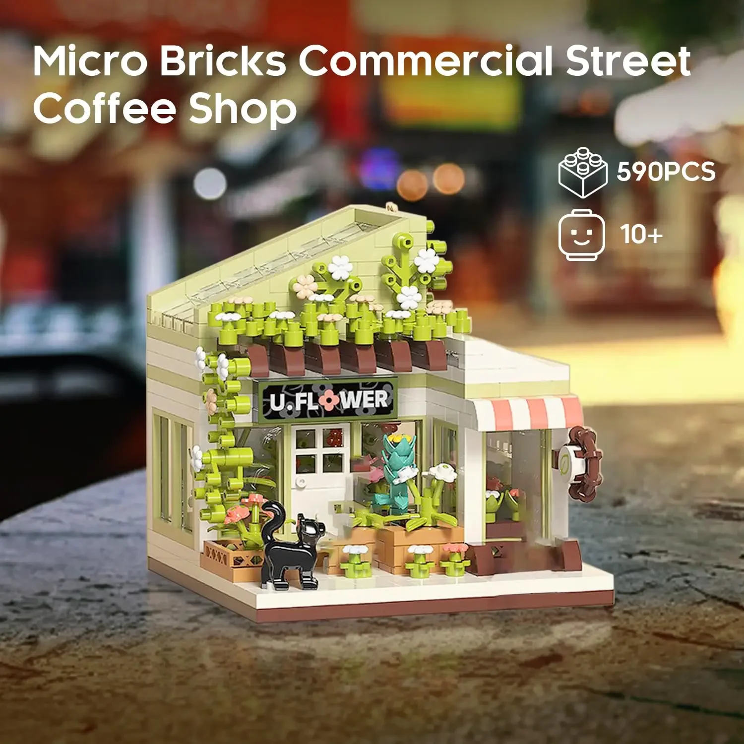 

590PCS Flower Shop Building Blocks Floral Store Green House Model Bricks With Mini Dolls Desktop Ornaments Assembly Toys For Kid