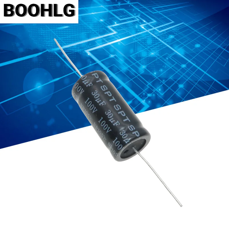 10PCS audio frequency crossover horizontal axial non-polar aluminum electrolytic capacitor 100v 30uf 13X28mm