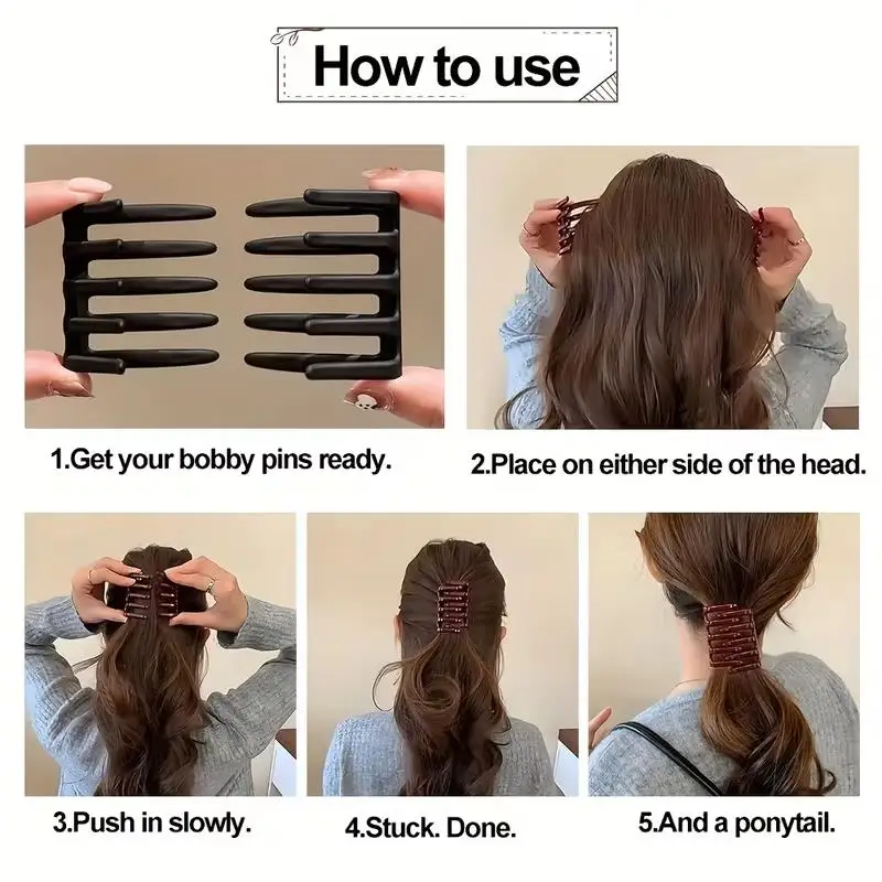 2pcs Random Cross Hair Combs – Women’s Curling & Updo Clips for Thick/Medium Hair, Matte Solid Color, Fashion Hairpin