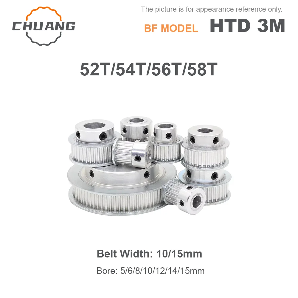 

HTD 3M BF 52T/54T/56T/58Teeth Timing Pulley Bore 5/6/6.35/8~20mm Synchronous Wheel Width 10/15mm HTD-3M Timing Belt