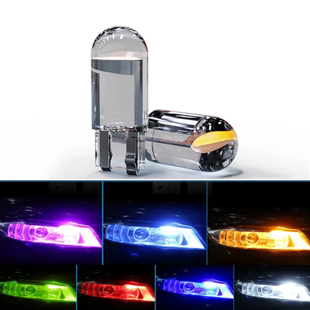 

10pcs T10 W5W LED CAR Canbus Glass COB Reading Dome Lamp Marker Wedge License Plate Light Bulb DC 12V White Blue Red