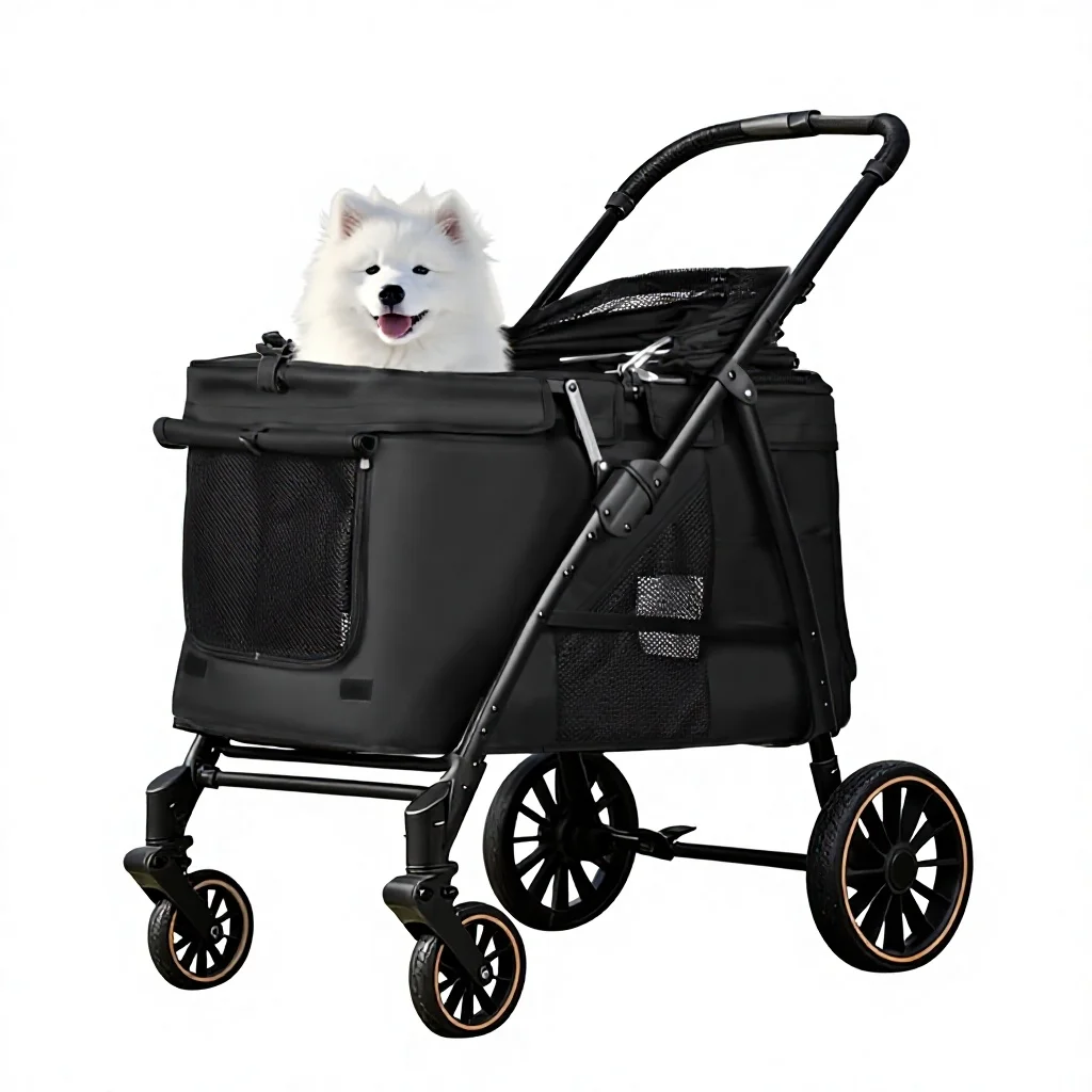 Medium Large Lightweight Metal Pet Stroller Outdoor Foldable Cat Carrier Dog Walking Pushcart