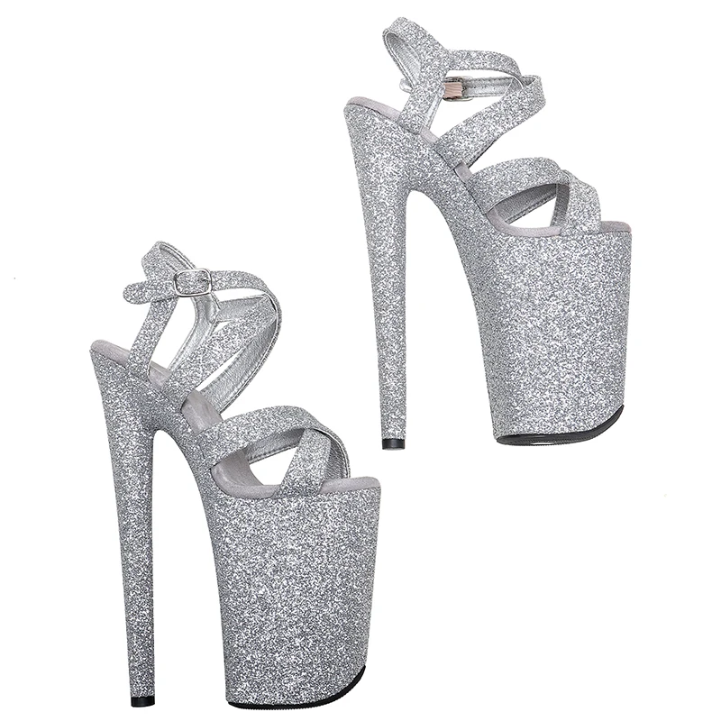 Leecabe 23CM/9inches glitter upper fashion trend exotic Platform Sexy  High Heels Sandals Pole Dance shoes