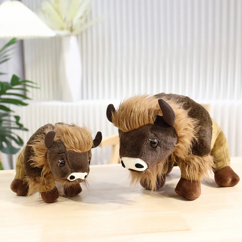 Simulated Wild Ox Plush Fluffy Buffalo Lifelike Buff Soft Vivid Wild Yak Stuffed Doll Home Decor For Man Boys Girl Birthday Gift