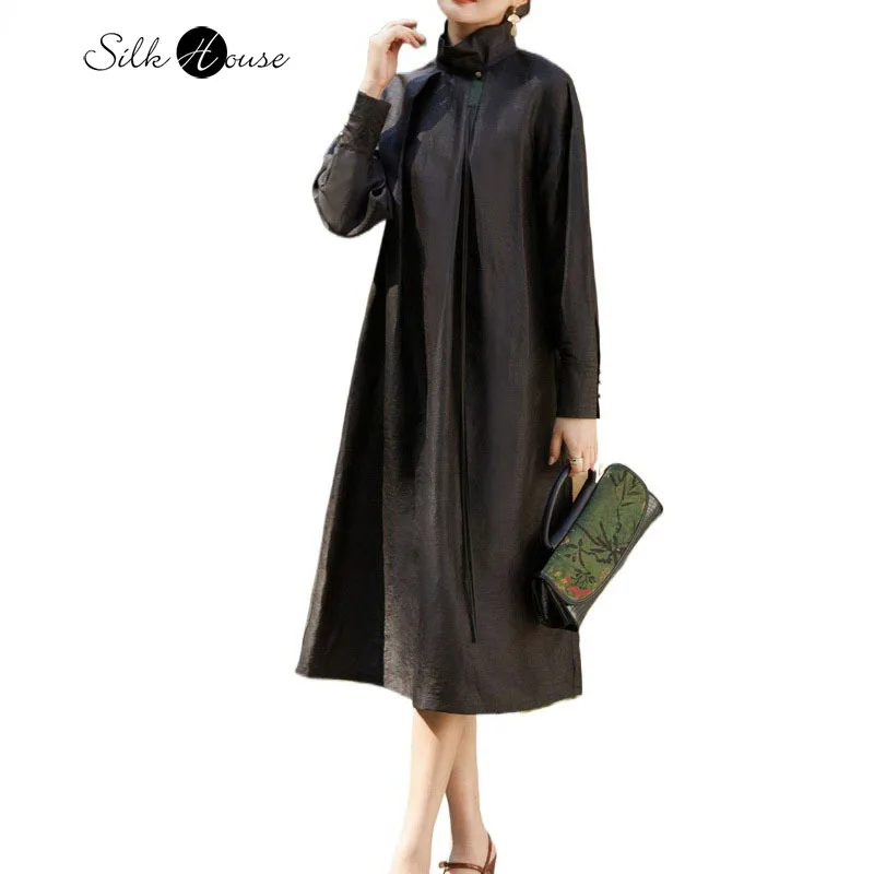 2025 Women's Summer New China-Chic Old Material 100% Natural Mulberry Silk Gambiered Guangdong Gauze Loose Fashionable Dress