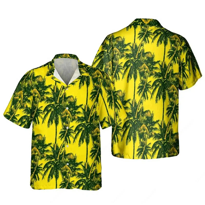 

Hawaiian Beach Coconut Trees Graphic Shirts For Men Casual Short Sleeve Holiday Vacation Beach Shirts Mens Surfing Shirt