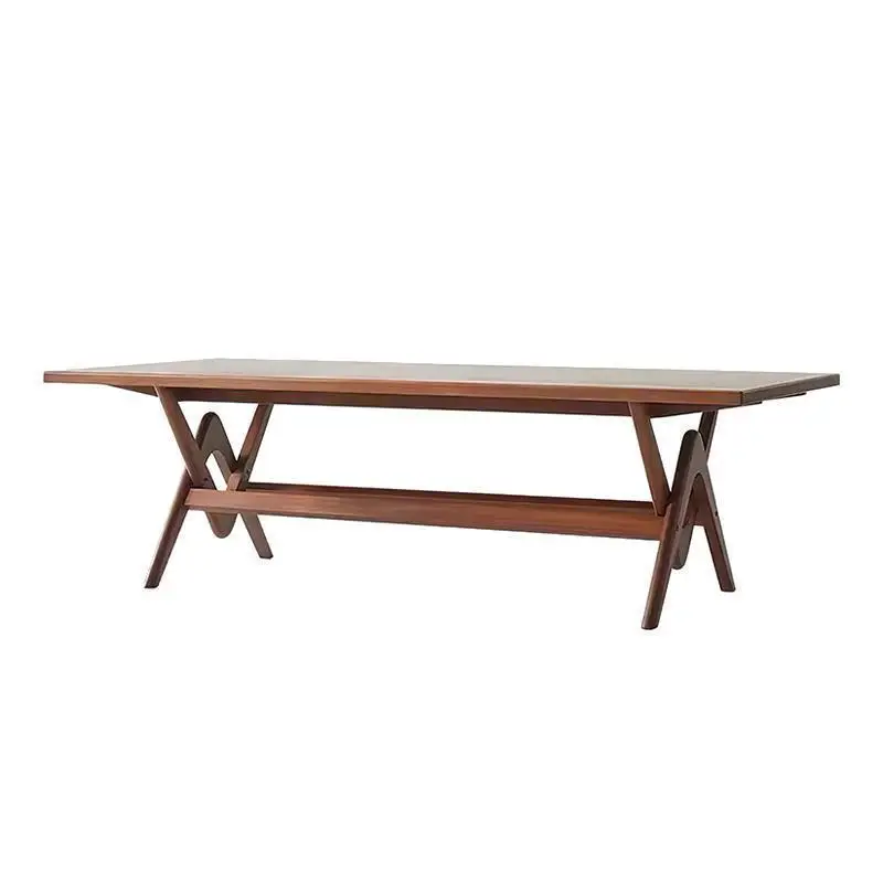 Nordic all-solid wood dining table and chair combination, living room rectangular negotiation table, log style home dining table
