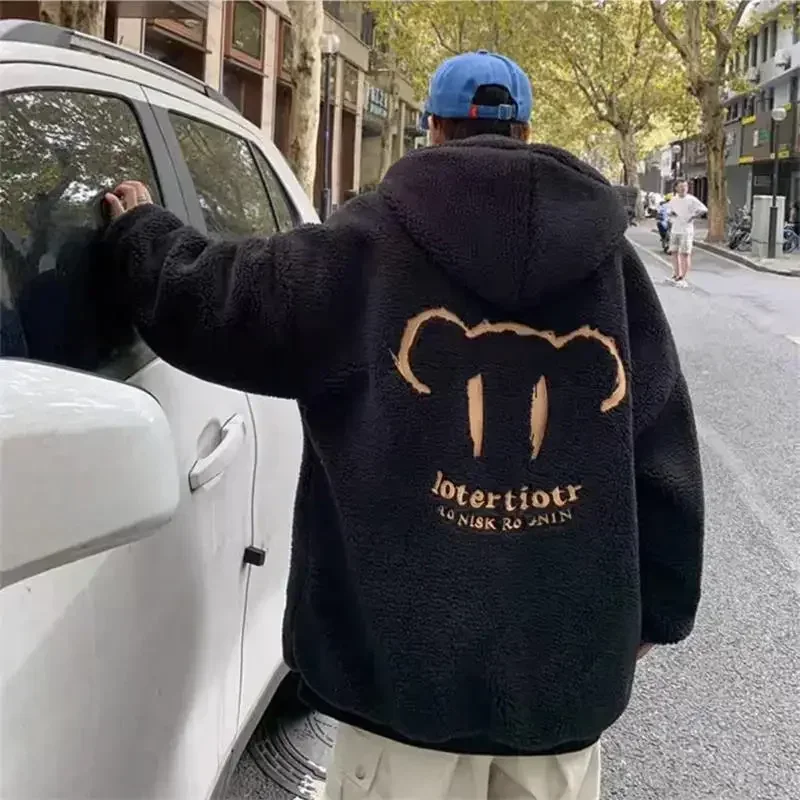 Men\'s Winter Jacket Oversized Hooded Coat Winter New Korean Fashion Preppy Style Loose Bear Embroidery Thickened Coat Jackets