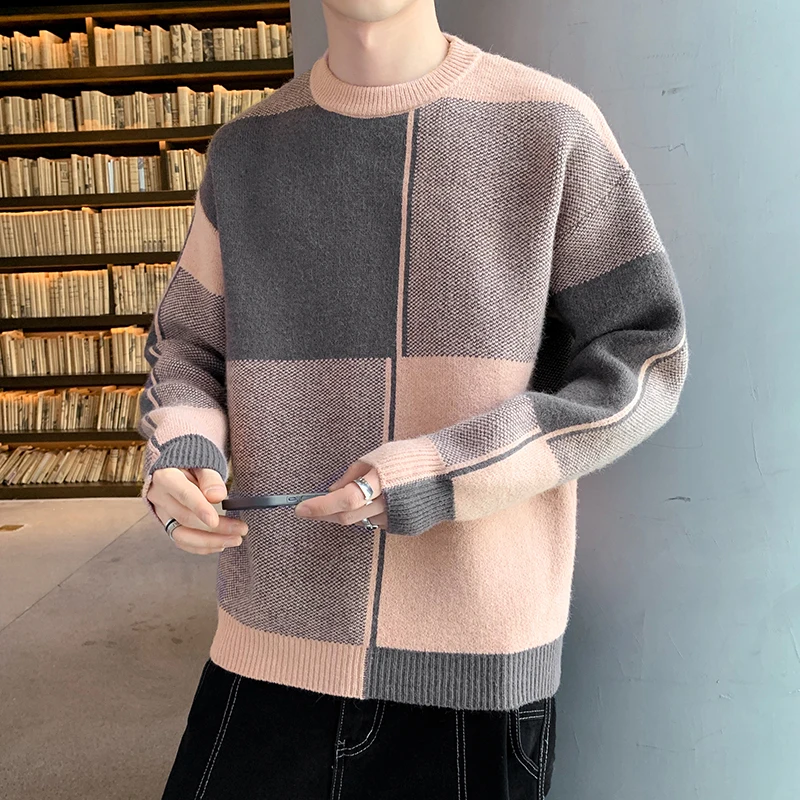 

New Fashion Sweaters Man Brand Pullovers O-Neck Slim Fit Patchwork Knitwear Thick Autumn Korean Style Casual Mens Clothes D35
