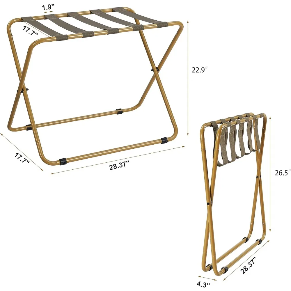 Luggage Rack for Guest Room 2 Pack, Folding Suitcase Stand, Heavy Duty 110LBS Load Bearing Easily Assemble Luggage Holder, Gold