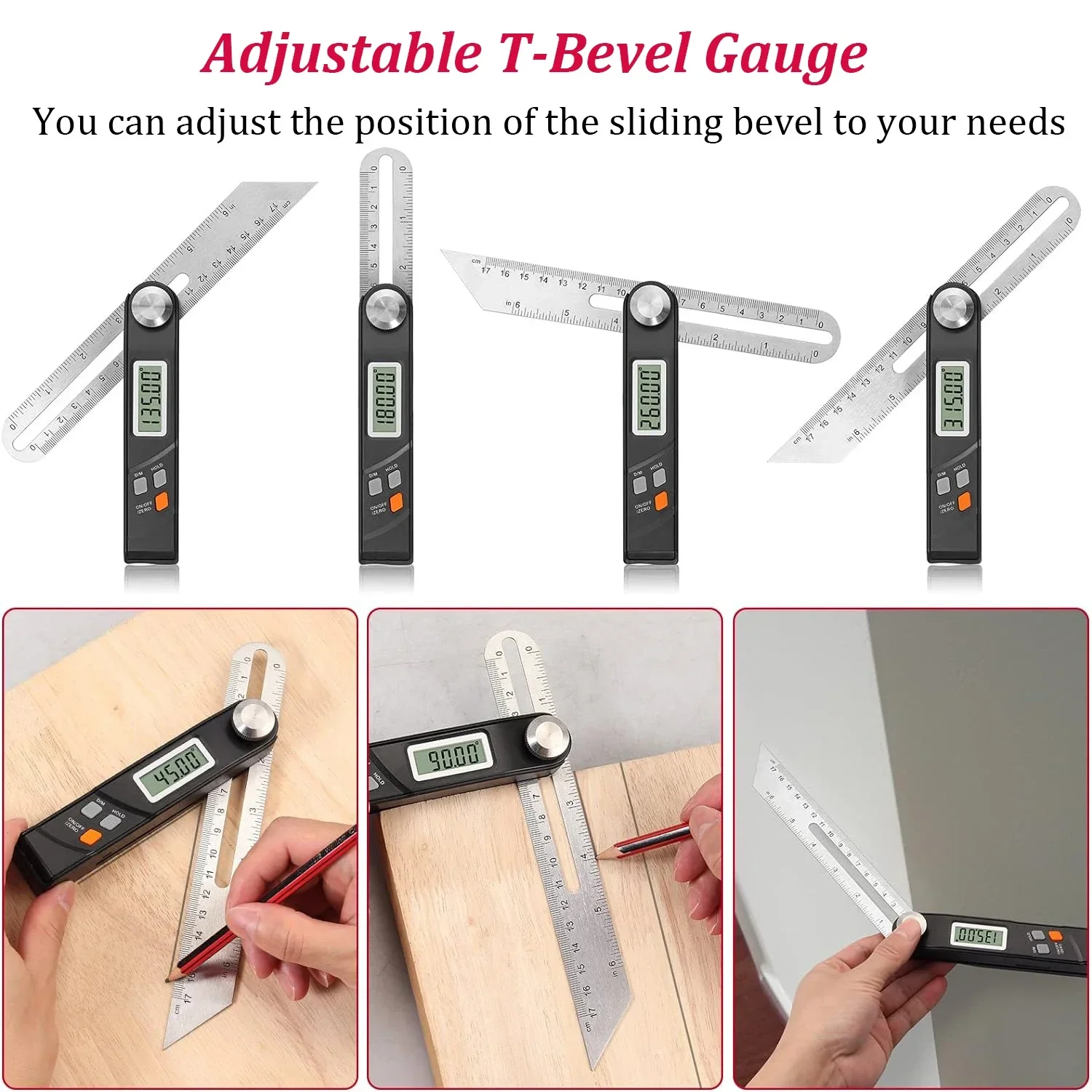 T Bevel Digital Angle Ruler with 6in Sliding Stainless Steel Ruler 360 Degree Digital Protractor Woodworking Measurement Tool