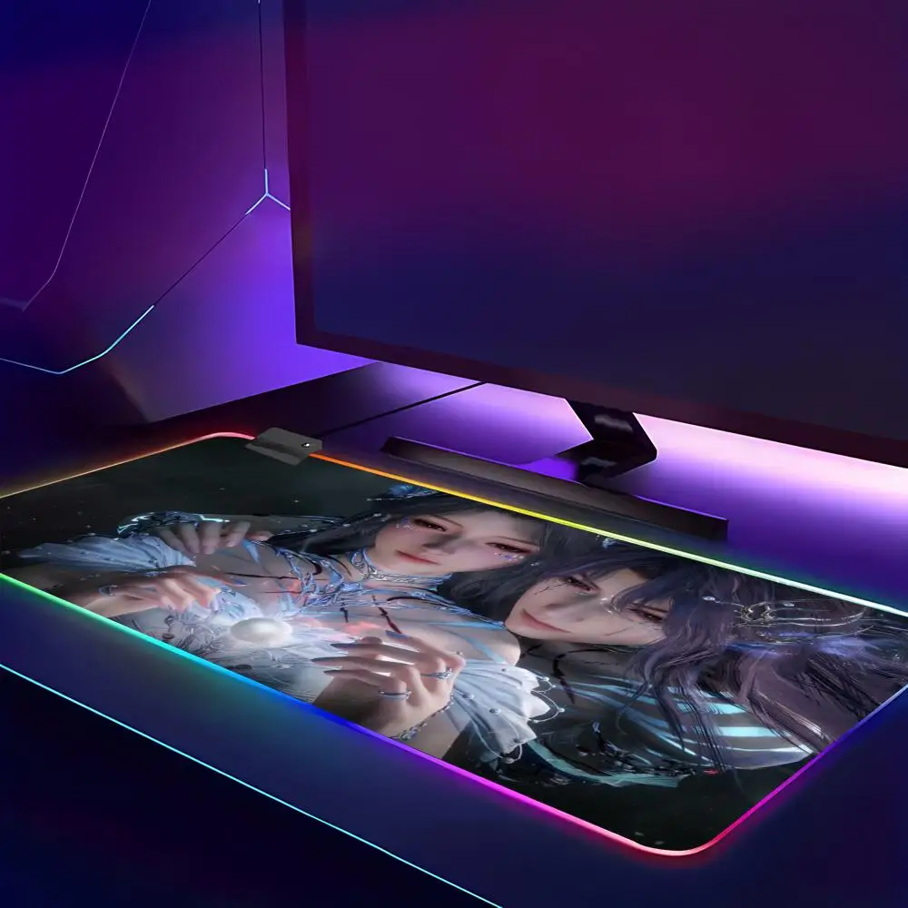 

HYBXAXC RGB Mouse Pad Gaming Accessories Keyboard Pad Love And Deepspace Anime Desk Mouse Mat Laptop Cool Rafayel For Girl Gift