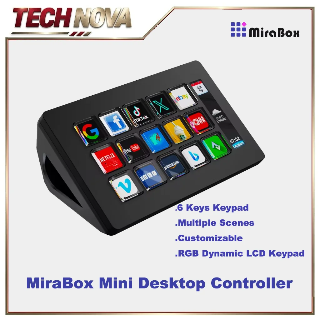 MiraBox Mini Desktop Controller 6 Keys Multiple Scenes USB-C Customizable AI Ready RGB Dynamic LCD Dynamic LCD Office Accessory