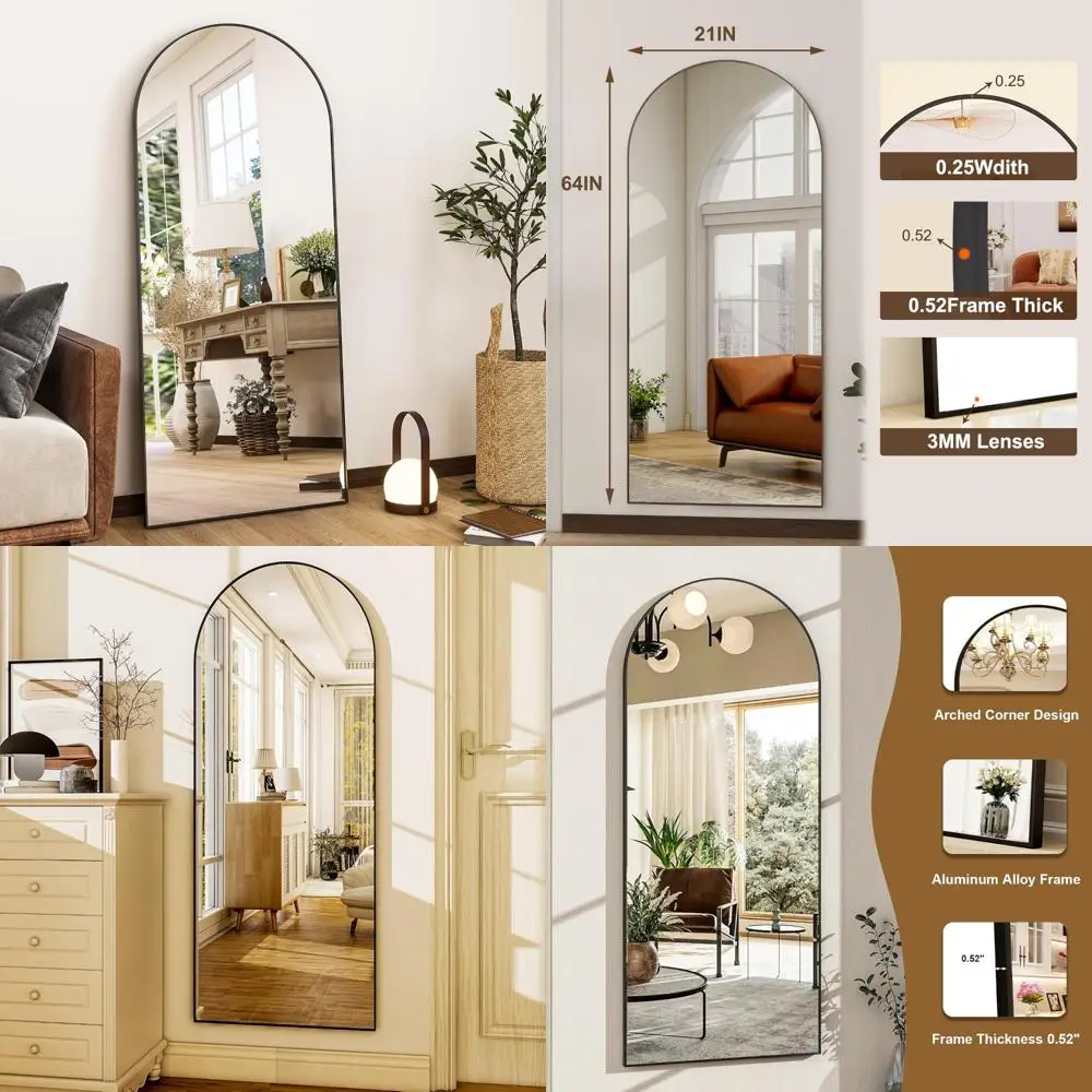 

Modern Aluminum Framed Full Length Leaning Mirror - 64x21 Free Standing Hanging Mirror for Home Decor in Large Size