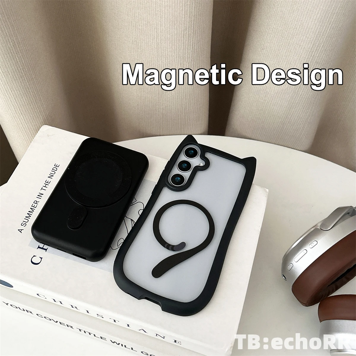 Cute Cat Ear Magsafe Case For Samsung Galaxy S25 Ultra S24 Ultra S23 S24 S25 Plus Transparent Wireless Magnetic Charging Cover