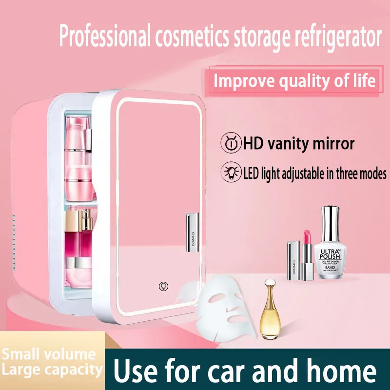 8L Mini Beauty Cosmetics Storage Refrigerator Mirror Car And Household Dormitory Office Fruit Beverage Breast Milk Cold And Hot