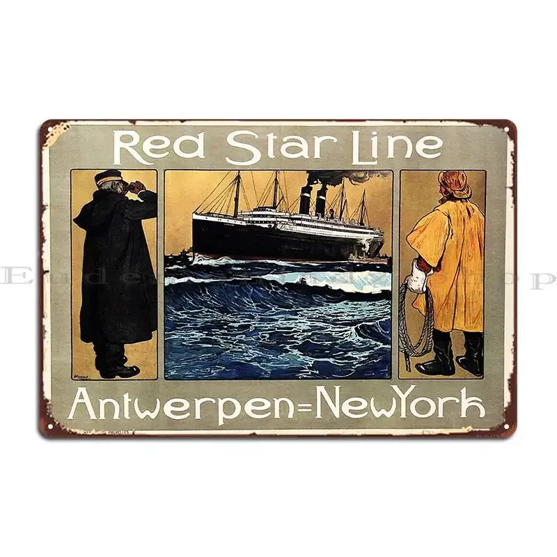Red Star Line Antwerp To New York Route Via Ocean Liner Steamship Vintage Poster Metal Sign Custom Iron Create Tin Sign Poster