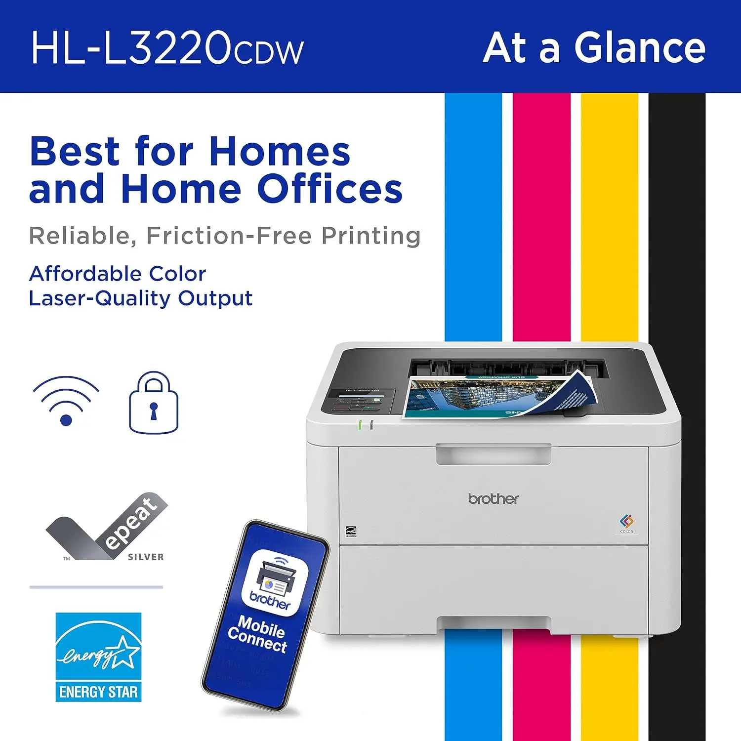 طابعة ألوان رقمية مدمجة لاسلكية HL-L3220CDW مع مخرج جودة ليزر وطباعة مزدوجة للأجهزة المحمولة