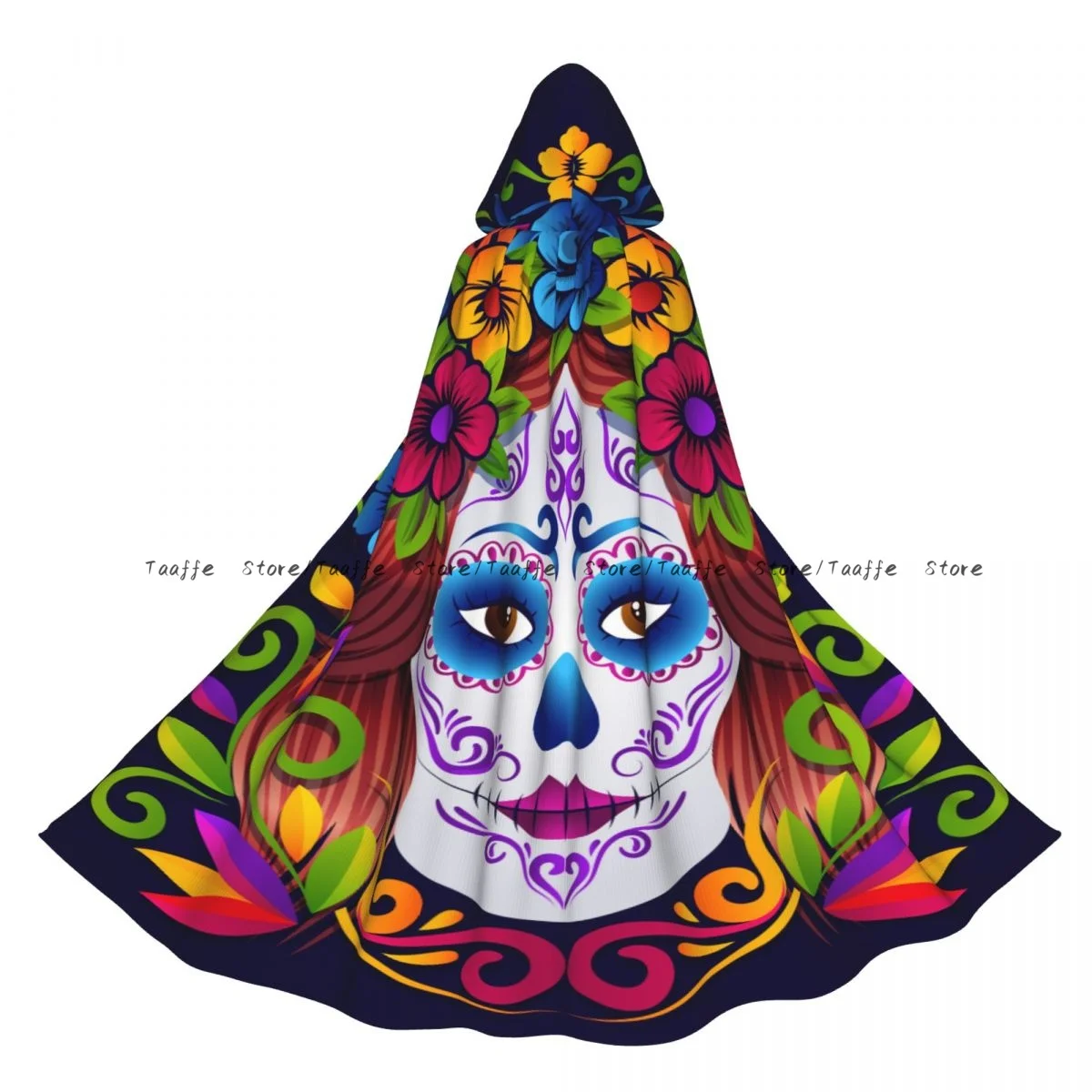 Capa de bruja de calavera de azúcar La Catrina, disfraz de Cosplay con capucha, capa larga de fiesta para adultos de Halloween