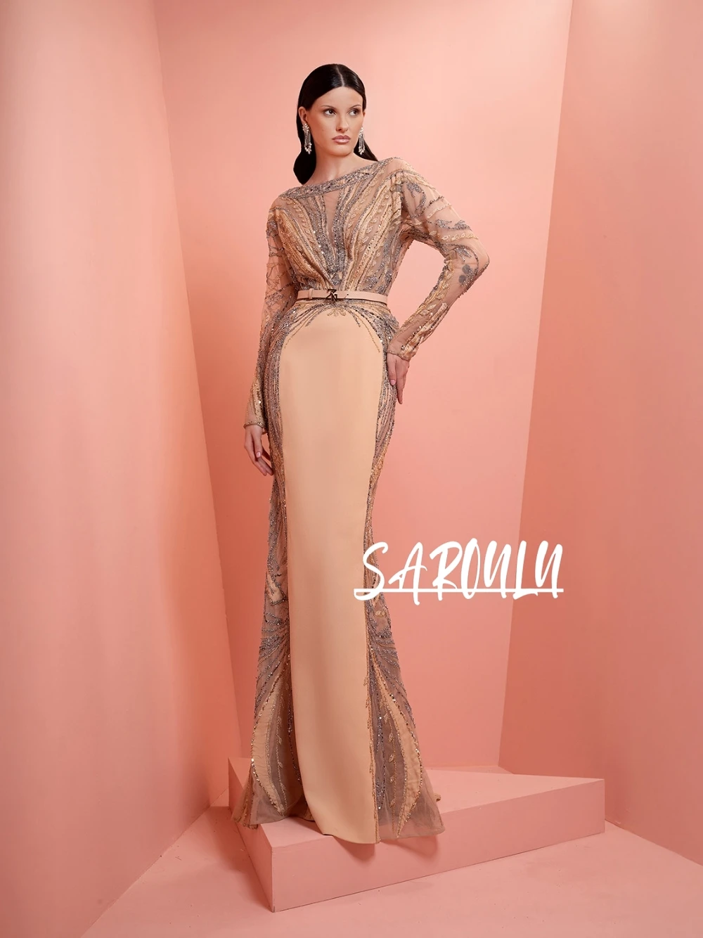 

Уникальное вечернее платье русалки с блестками и вышивкой бисером, женское вечернее платье с поясом и длинными рукавами, минималистичное роскошное вечернее коктейльное платье 2026