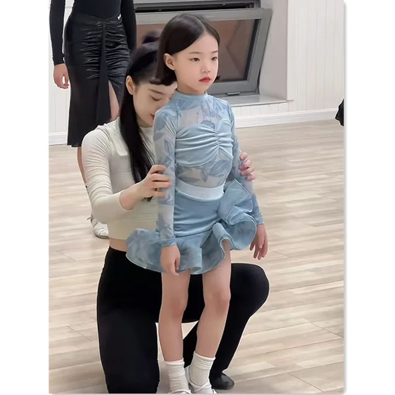 Ensemble de Costumes de danse latine à manches longues pour filles, tenue d'entraînement de Performance haut de gamme pour automne et hiver, nouvelle Collection