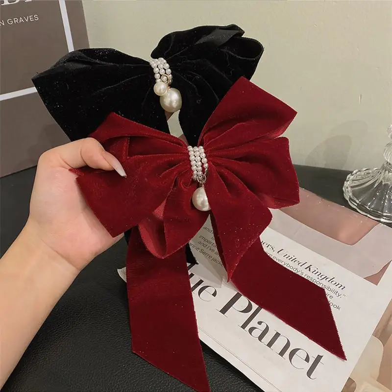 Forcina con fiocco in velluto con temperamento alla moda per donna, dolce copricapo da principessa, fermaglio per capelli sul retro della testa, accessori per capelli di Capodanno