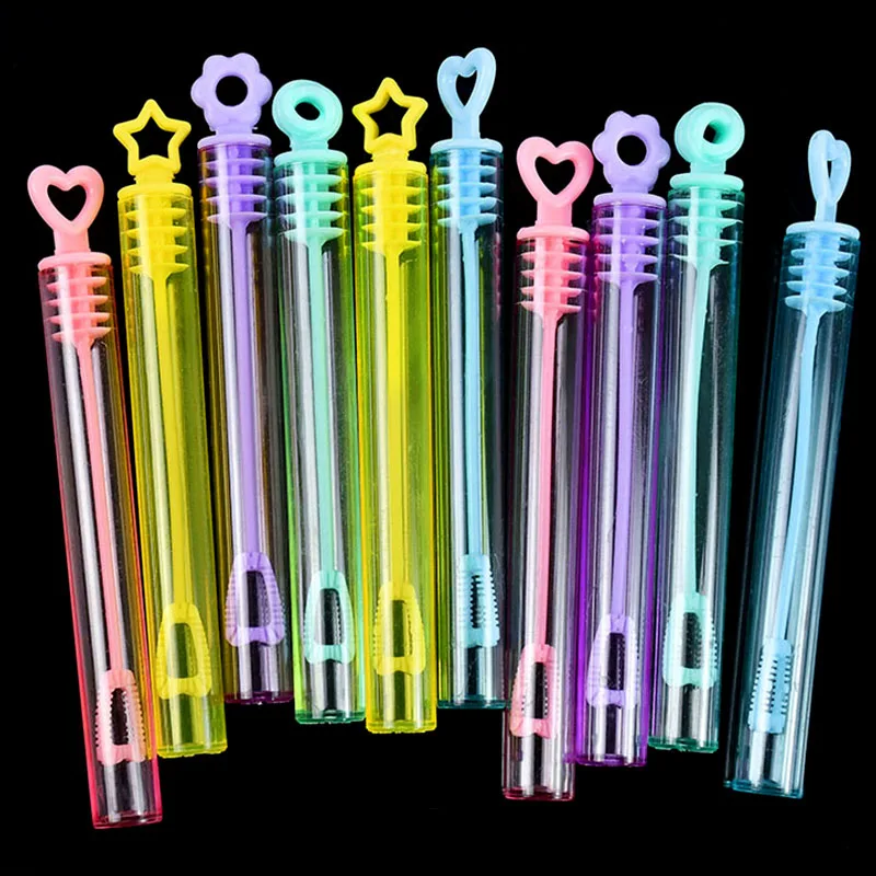 10Pcs Mini Bubble Tube Toys Heart Wand Tube Empty Bubble Soap Bottle Wedding Gifts For Guests Kids Birthday Party Pinata Filler