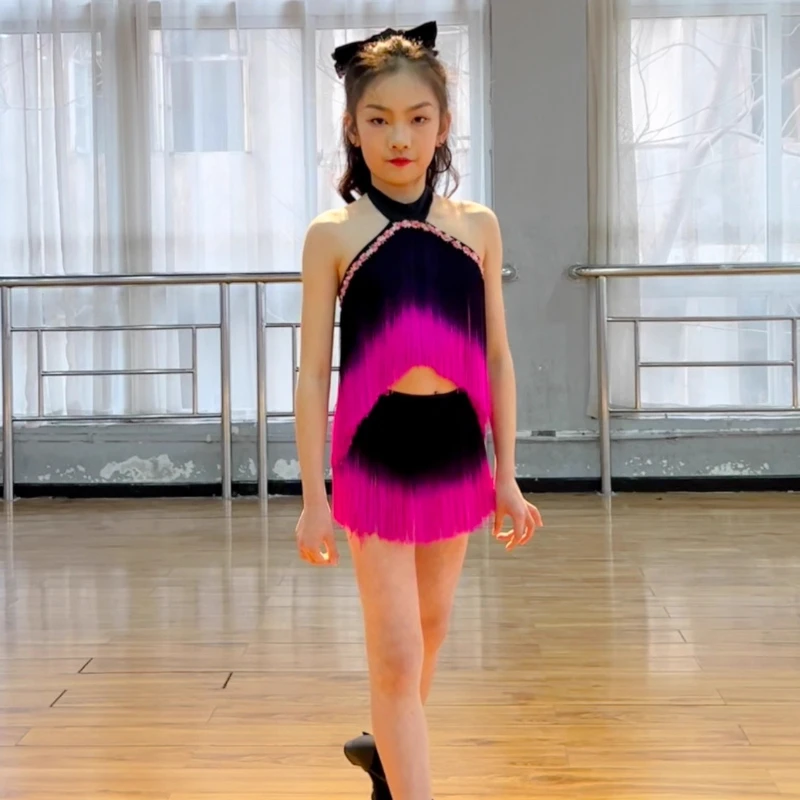 

Женское танцевальное платье с кисточками и кисточками для бальных танцев, латинское танго, сальса, танцевальный костюм, красное платье