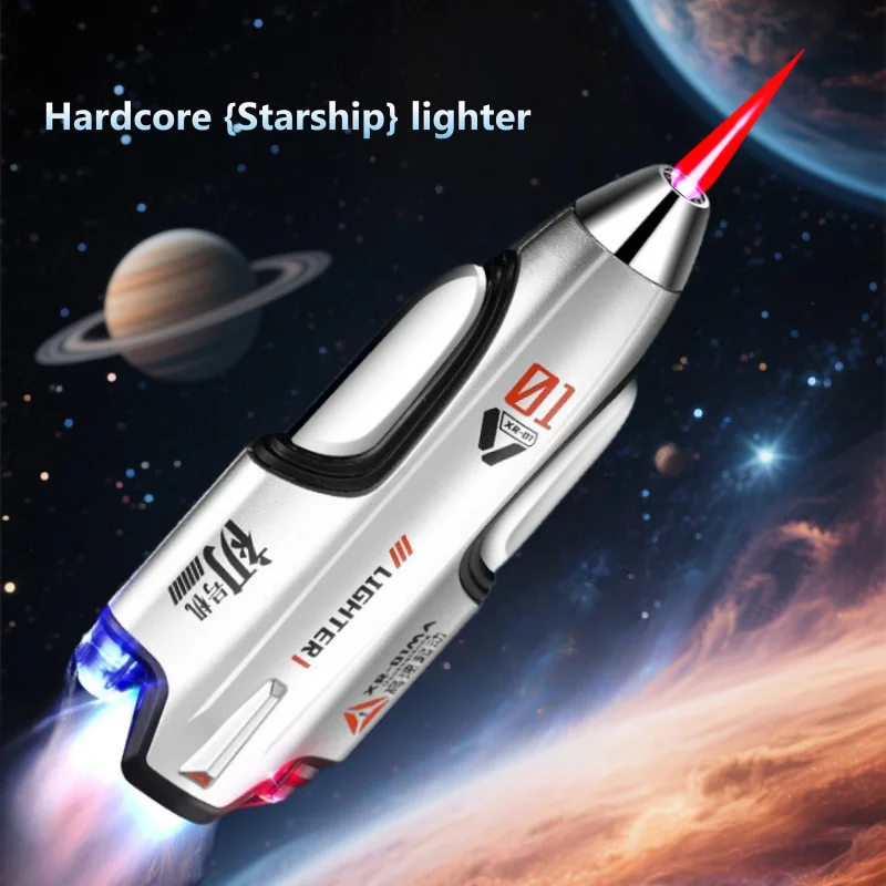 Creative first starship butane gas lighter, personalized windproof metal red flame neck lighter, cool birthday gift 2026 New