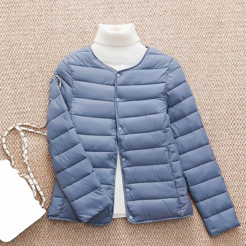 Winter Down Coat Thickened Padded O Neck Pockets Button Down Windproof Heat Retention Warm Cold Weather Outwear Cotton Jacket