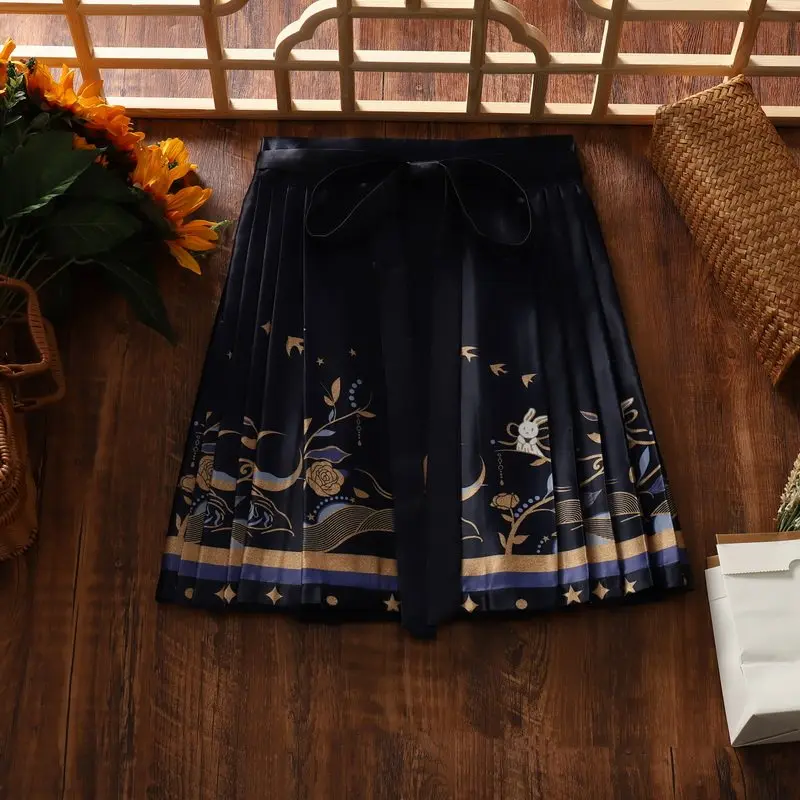 

Mini Mamianqun Skirt Ming Dynasty Improved Hanfu Short Skirt Neo Chinese Style Daily Classical Half Skirt for Petite Women Summe