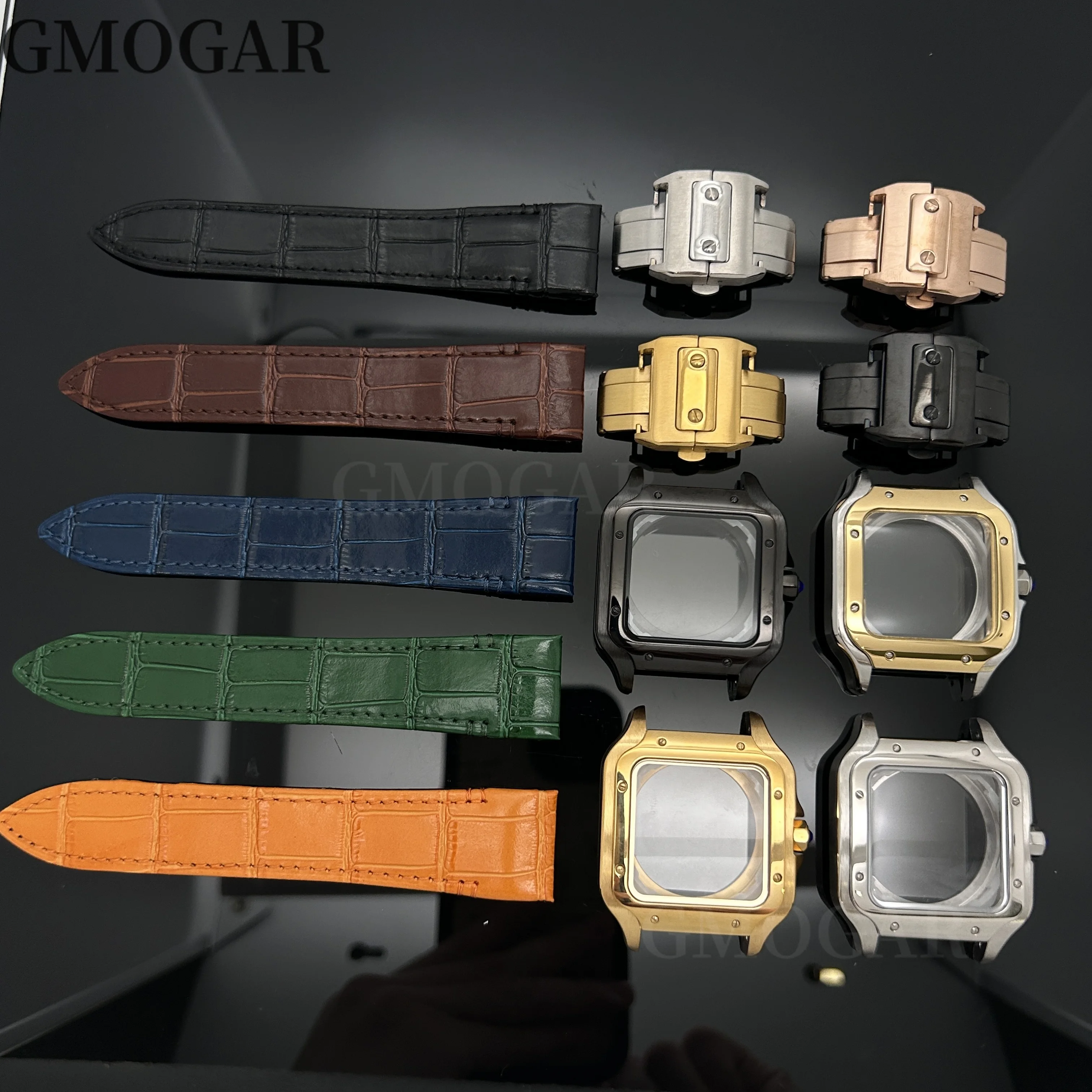 Correa de cuero plegable para hombre y mujer, color dorado, plateado, negro, 21mm, verde, marrón, compatible con Cartier Santos Santos100, correa de cuero de vaca