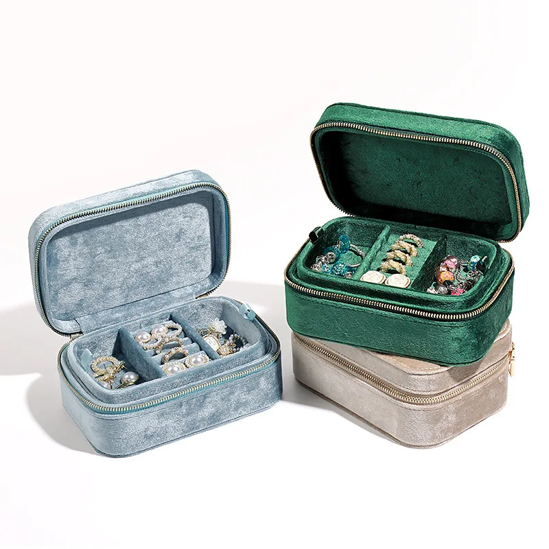 Jewelry Box Organizer Display Travel Jewelry Zipper Case Boxes Velvet Portable Earrings Necklace Ring Jewelry Box